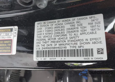 2017 Honda Cr-V Ex z USA, uszkodzony, nr VIN 2HKRW2H58HH633149